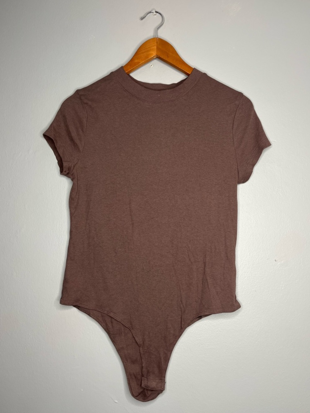 A New Day Ribbed Brown Taupe Crew Neck Top Bodysuit B